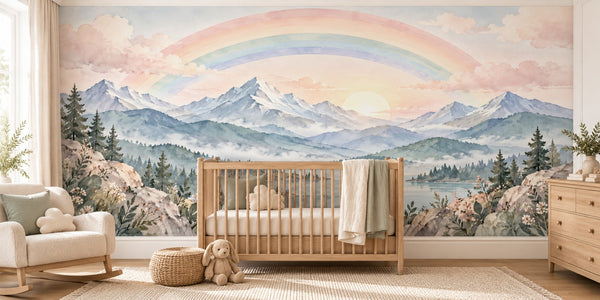 Watercolor Sunrise Lake Rainbow Wall Mural, image 1