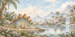 Watercolor Sleepy Stegosaurus Dinosaur Wall Mural, image 3