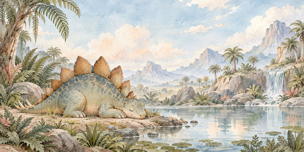 Watercolor Sleepy Stegosaurus Dinosaur Wall Mural, image 3