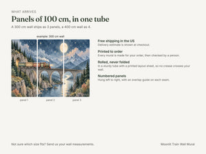 Watercolor Moonlit Train Wall Mural, image 8