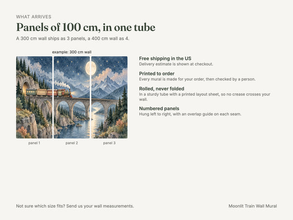 Watercolor Moonlit Train Wall Mural, image 8