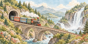 Watercolor Tunnel Waterfall Train Wall Mural, image 3