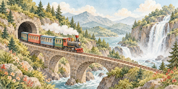 Watercolor Tunnel Waterfall Train Wall Mural, image 3