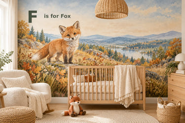 Watercolor F is for Fox Alphabet Wall Mural, image 1