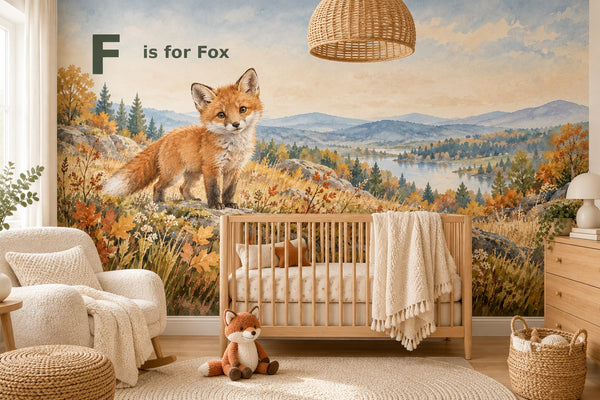 Watercolor F is for Fox Alphabet Wall Mural, image 1