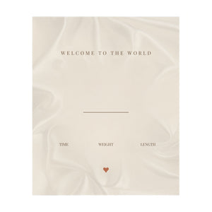 Personalize the Birth Announcement toddler sherpa blanket in cream with your baby's name