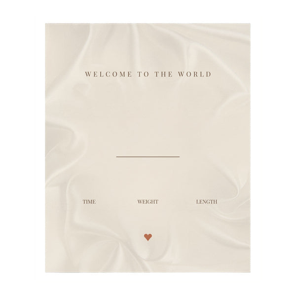 Personalize the Birth Announcement toddler sherpa blanket in cream with your baby's name