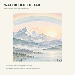 Watercolor Sunrise Lake Rainbow Wall Mural, image 3