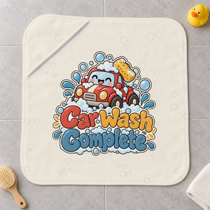 Car Wash Complete kids hooded bath towel laid flat
