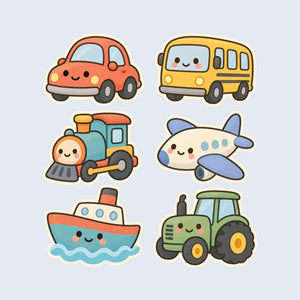 Soft Vehicles Wall Decals, Set of 6, Baby First Words, image 1
