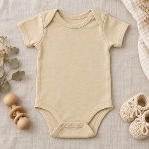 Personalize the Name and Birth Month baby bodysuit in natural with your baby's name