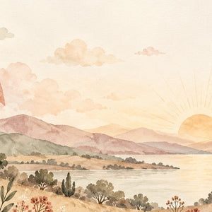Twin Rainbow Valley kids rug, close up of the watercolor artwork