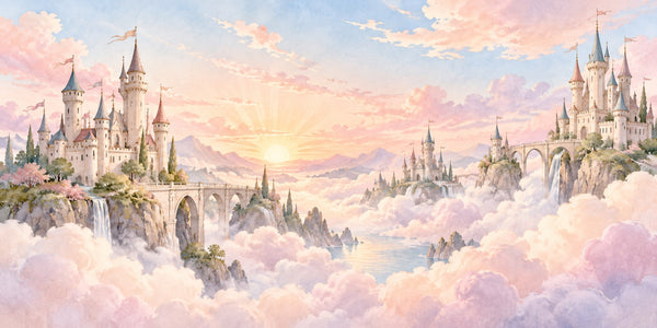 Watercolor Cloud Towers Fairy Tale Wall Mural, image 3