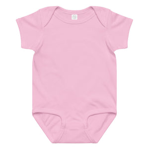 Personalize the embroidered bodysuit, pink / maroon thread: type the name and birth date