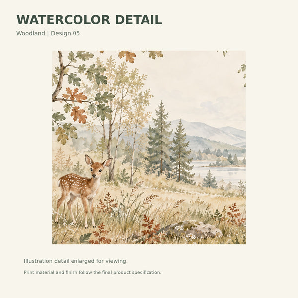 Watercolor Squirrel and Fawn Forest Wall Mural, image 3