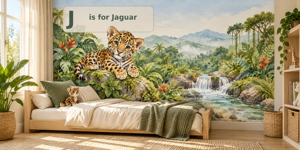 Watercolor J is for Jaguar Alphabet Wall Mural, image 1