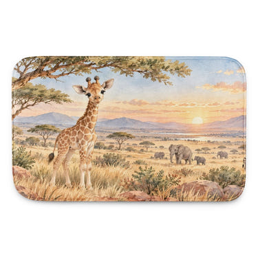 Baby Giraffe Safari kids bath mat, full view of the printed design
