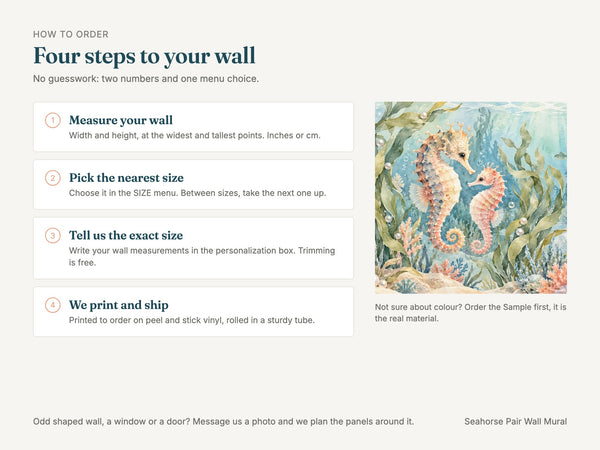 Watercolor Seahorse Pair Ocean Wall Mural, image 6