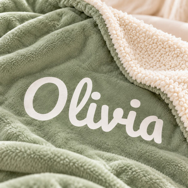 Classic Name sherpa baby blanket, personalized, styled photo 2