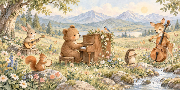 Watercolor Bear Piano Wall Mural, image 3