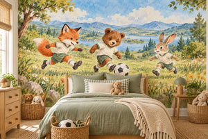 Watercolor Animal Soccer Team Wall Mural, image 2