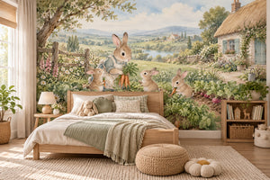Watercolor Bunny Garden Farm Wall Mural, image 2