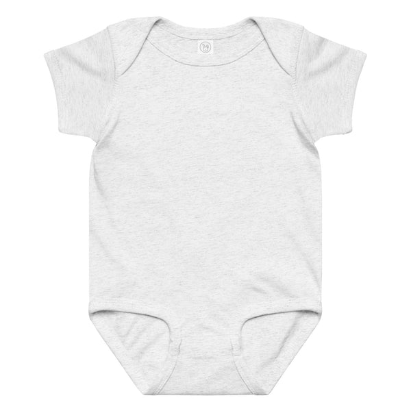 Personalize the embroidered bodysuit, ash / navy thread: type the name and birth date