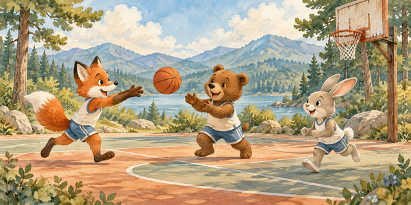 Watercolor Animal Basketball Team Wall Mural, image 3