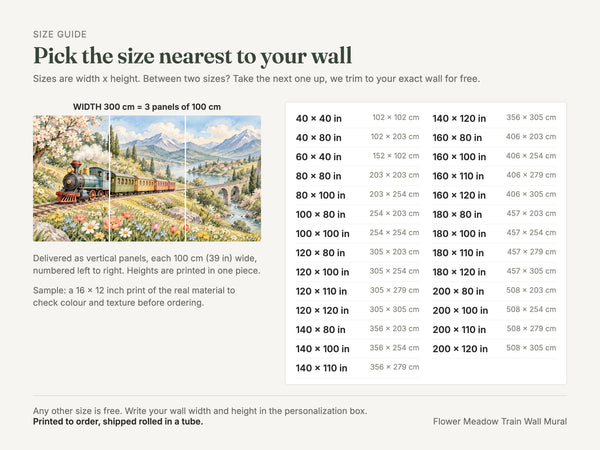 Watercolor Flower Meadow Train Wall Mural, image 5
