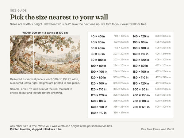 Watercolor Oak Tree Fawn Wall Mural, image 4