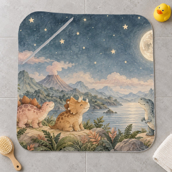 Moonlit Dinosaurs kids hooded bath towel laid flat