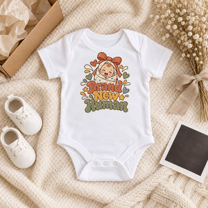 Brand New Human baby bodysuit in white