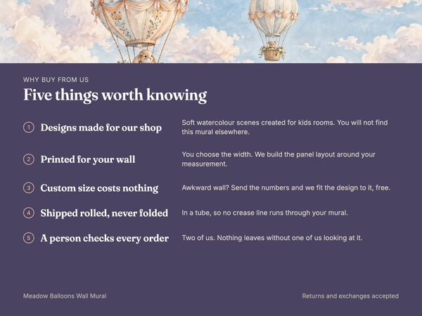 Watercolor Meadow Hot Air Balloons Wall Mural, image 10