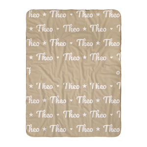 Personalize the Name Pattern sherpa baby blanket in oatmeal with your baby's name