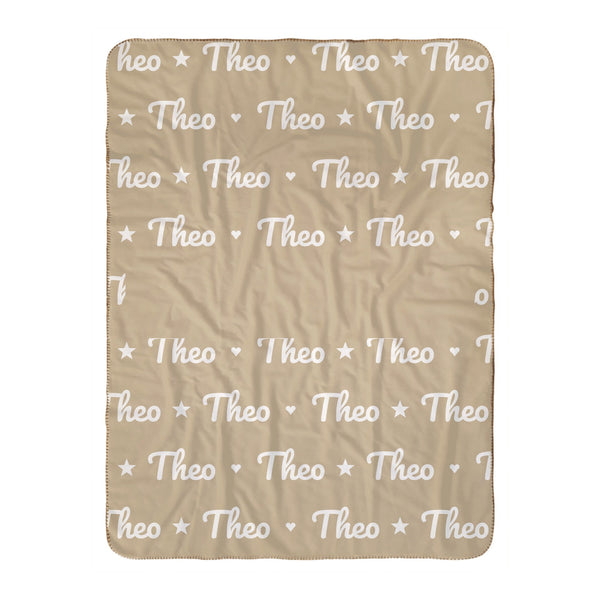 Personalize the Name Pattern sherpa baby blanket in oatmeal with your baby's name