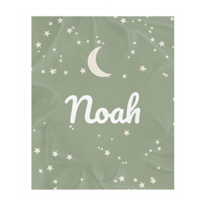 Moon and Stars toddler sherpa blanket in sage
