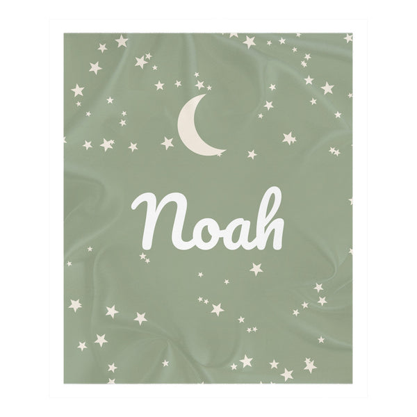 Moon and Stars toddler sherpa blanket in sage