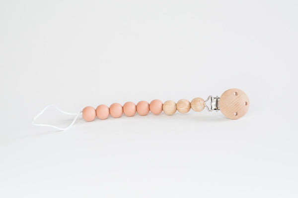 Blush Beaded Wooden & Silicone Pacifier Clip