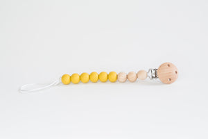 Mustard Beaded Wooden & Silicone Pacifier Clip