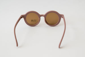 Purple retro sunglasses for toddlers and kids, stylish and fun accessory for sunny days. Angle 4 view.