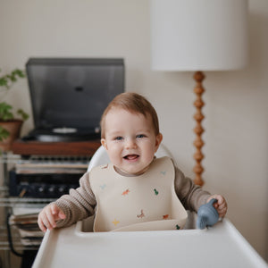 Mushie Silicone Baby Bib Adjustable Neck Strap Deep Pocket