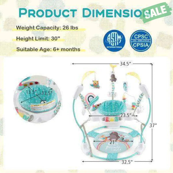 Baby Activity Center Height Adjustable Baby Bouncing Saucer with Interactive Toys-Blue Blue Baby Gyms & Playmats