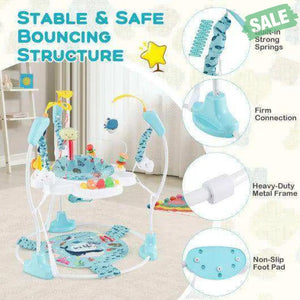 Baby Activity Center Height Adjustable Baby Bouncing Saucer with Interactive Toys-Blue Blue Baby Gyms & Playmats