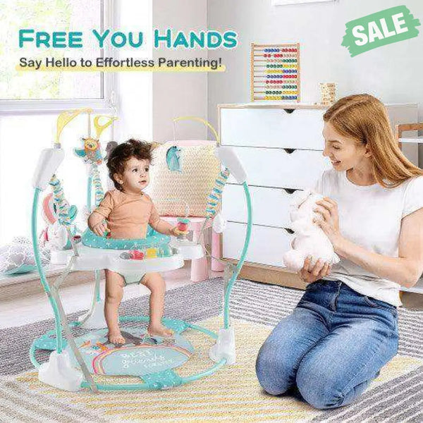 Baby Activity Center Height Adjustable Baby Bouncing Saucer with Interactive Toys-Blue Blue Baby Gyms & Playmats