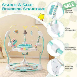 Baby Activity Center Height Adjustable Baby Bouncing Saucer with Interactive Toys-Blue Blue Baby Gyms & Playmats