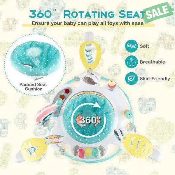 Baby Activity Center Height Adjustable Baby Bouncing Saucer with Interactive Toys-Blue Blue Baby Gyms & Playmats