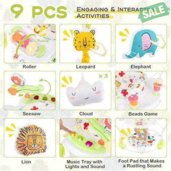 Baby Activity Center Height Adjustable Baby Bouncing Saucer with Interactive Toys-Blue Blue Baby Gyms & Playmats