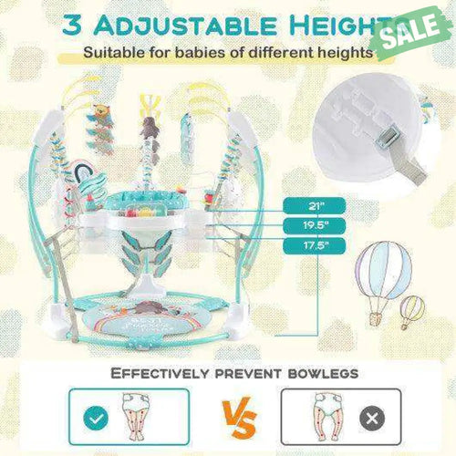 Baby Activity Center Height Adjustable Baby Bouncing Saucer with Interactive Toys-Blue Blue Baby Gyms & Playmats