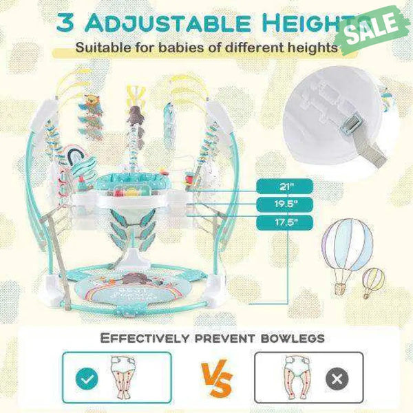 Baby Activity Center Height Adjustable Baby Bouncing Saucer with Interactive Toys-Blue Blue Baby Gyms & Playmats