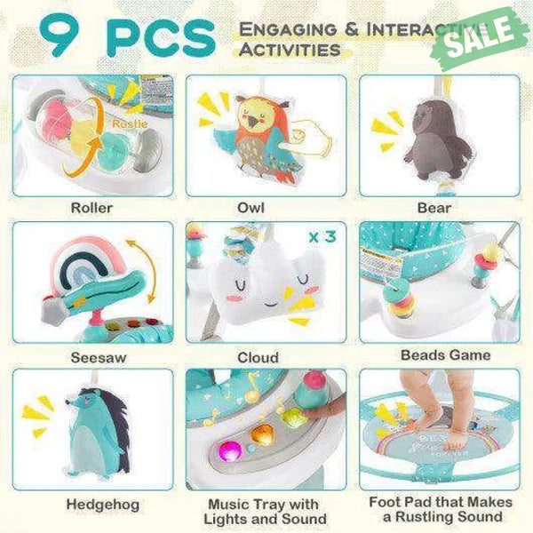 Baby Activity Center Height Adjustable Baby Bouncing Saucer with Interactive Toys-Blue Blue Baby Gyms & Playmats